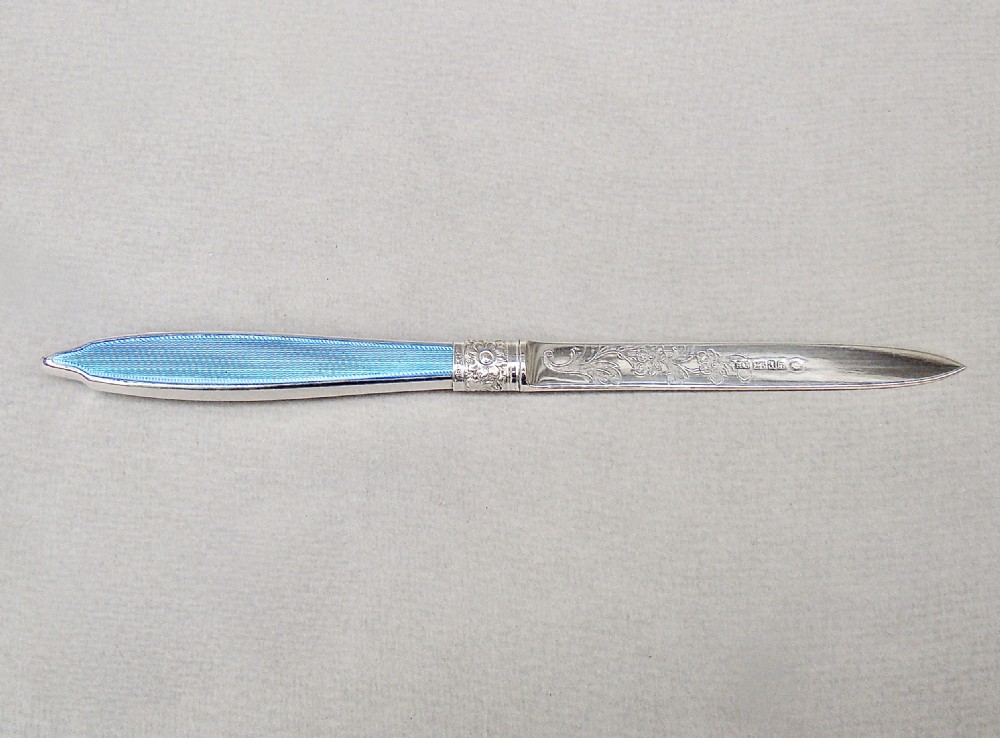 STUNNING SILVER AND GUILLOCHE ENAMEL LETTER OPENER BY AARON HADFIELD, SHEFFIELD 1858
 View II