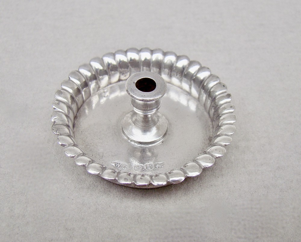 MINIATURE VICTORIAN SILVER CHAMBER STICK BY WILLIAM COMYNS, BIRMINGHAM 1891