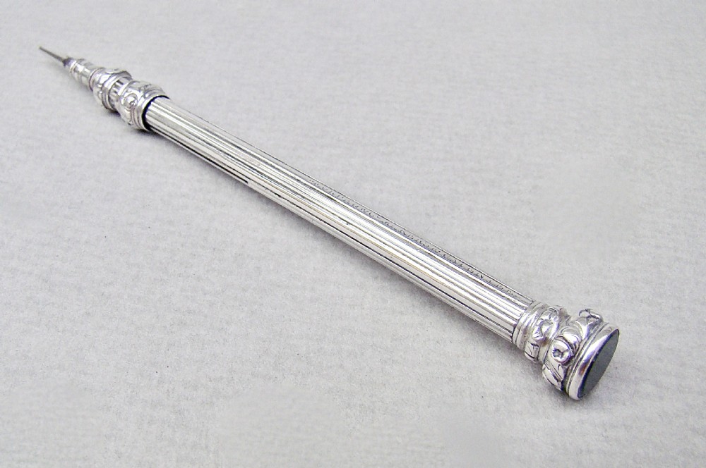 SAMPSON MORDAN SILVER PROPELLING PENCIL WITH BLOODSTONE SEAL, CIRCA 1880 View II