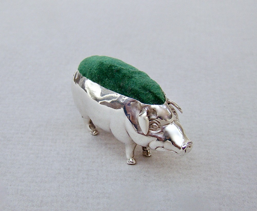EDWARDIAN SILVER PIG PIN CUSHION BY ADIE & LOVEKIN, BIRMINGHAM 1902