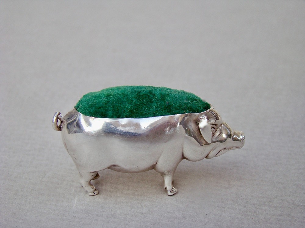 EDWARDIAN SILVER PIG PIN CUSHION BY ADIE & LOVEKIN, BIRMINGHAM 1902 View II