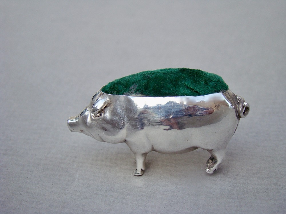 EDWARDIAN SILVER PIG PIN CUSHION BY ADIE & LOVEKIN, BIRMINGHAM 1902 View III