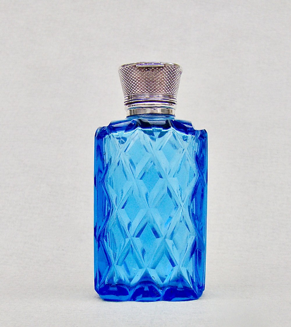 FABULOUS VICTORIAN SILVER & ICE BLUE GLASS SCENT BOTTLE , CIRCA 1880