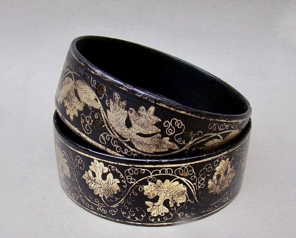 RARE PAIR OF REGENCY PAPIER MACHE WINE COASTERS, CIRCA 1820