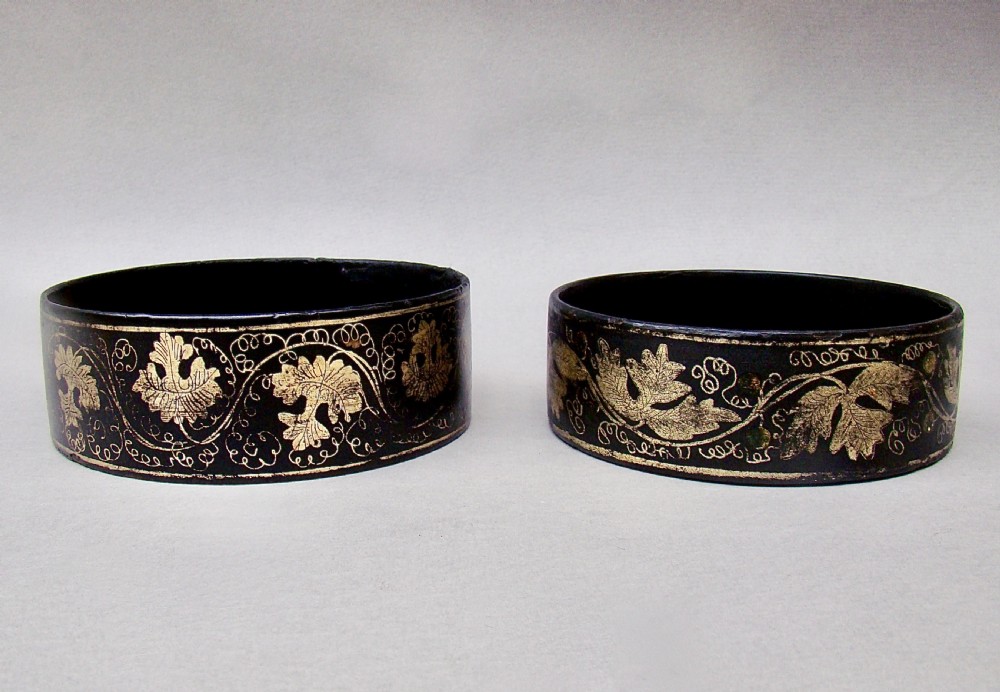 RARE PAIR OF REGENCY PAPIER MACHE WINE COASTERS, CIRCA 1820 View II