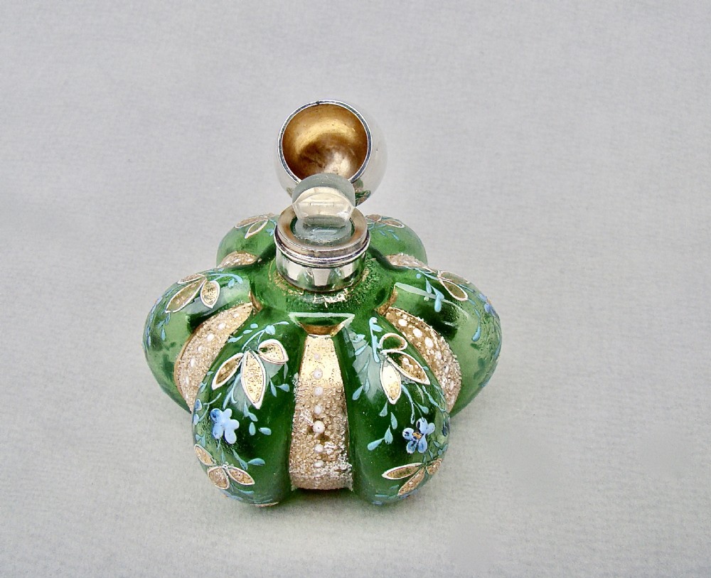 UNUSUAL VICTORIAN SILVER MOUNTED ENAMELLED GLASS SCENT BOTTLE, BIRMINGHAM 1887 View III
