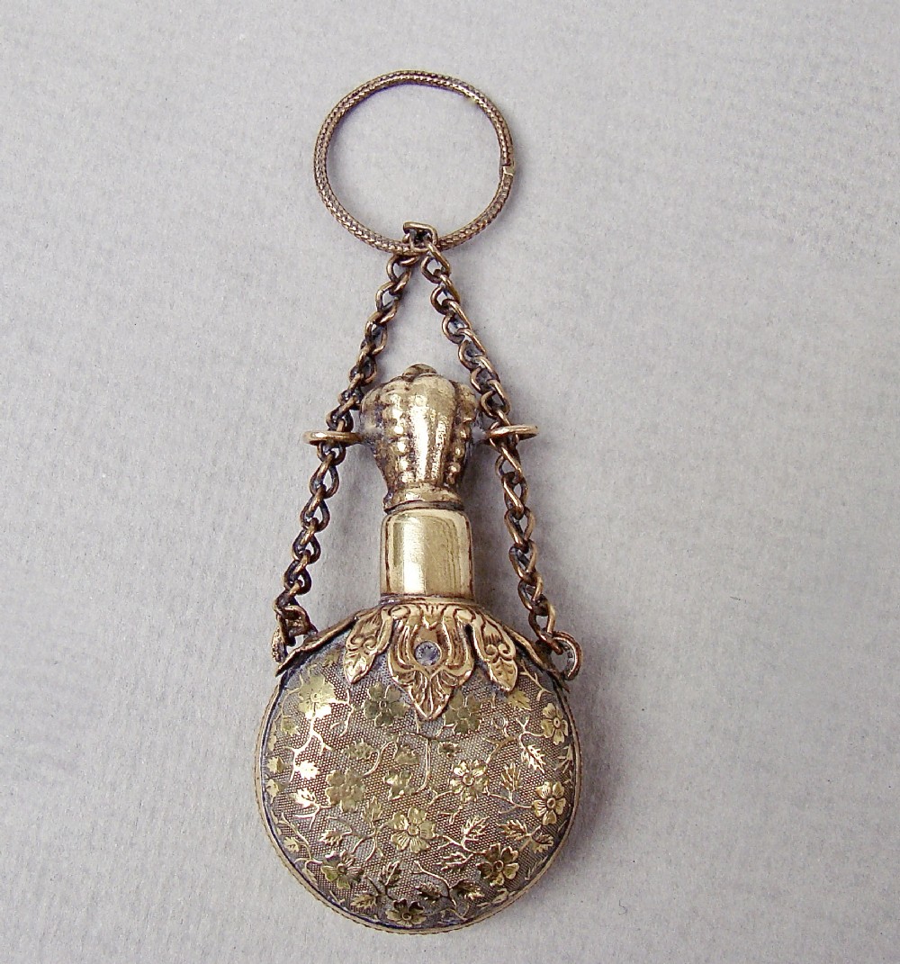 CHARMING 19TH CENTURY FRENCH ORMULU CHATELAINE MINIATURE SCENT BOTTLE, CIRCA 1890
