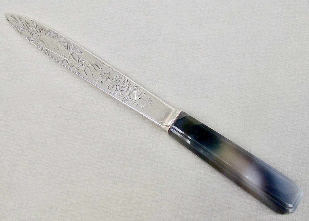 STUNNING VICTORIAN SILVER AND AGATE LETTER OPENER BY EDWARD HUTTON, LONDON 1892 View II