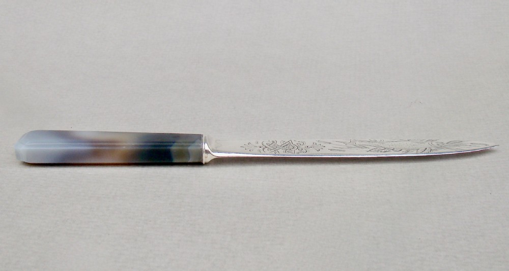 STUNNING VICTORIAN SILVER AND AGATE LETTER OPENER BY EDWARD HUTTON, LONDON 1892 View V
