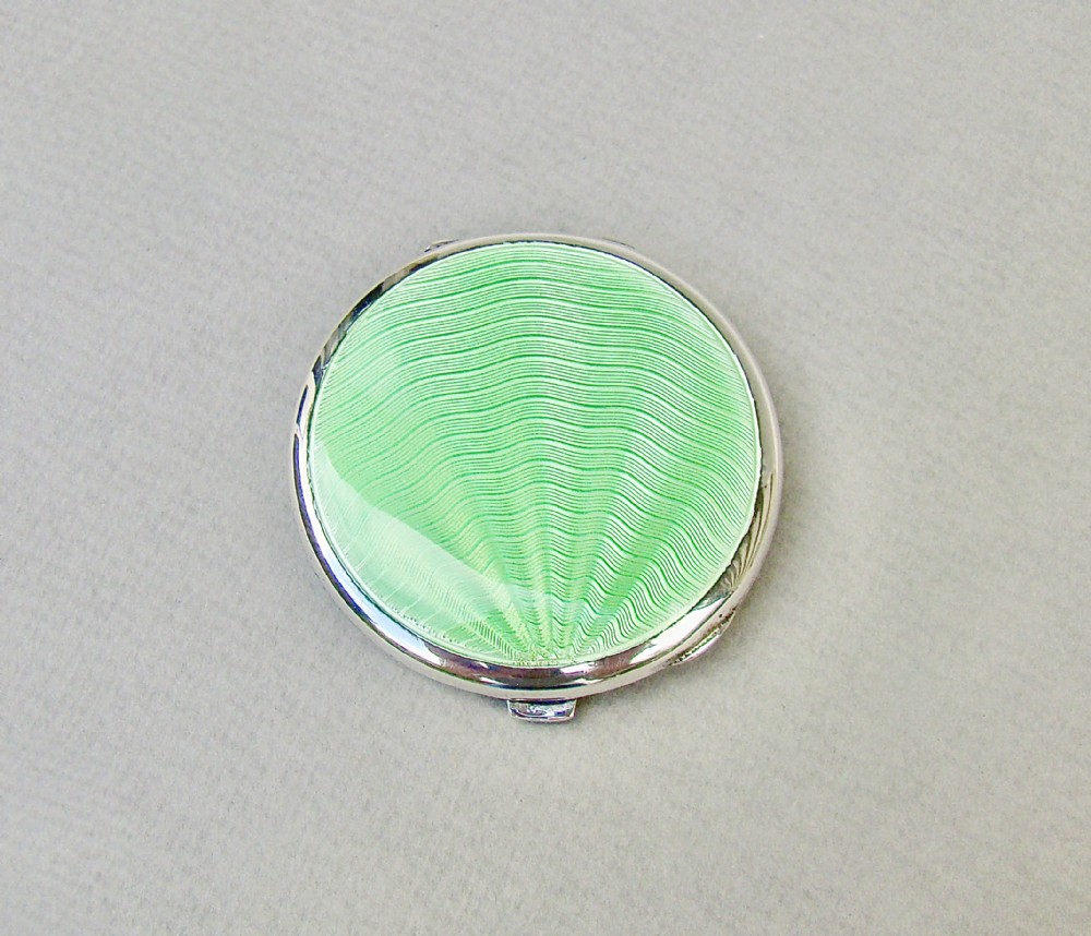 STUNNING ART DECO SILVER & GUILLOCHE ENAMEL COMPACT BY JOSEPH GLOSTER, BIRMINGHAM 1933