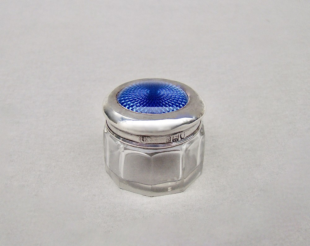 CHARMING GEORGE V SILVER & ENAMEL ROUGE POT BY HART & SONS, LONDON 1913