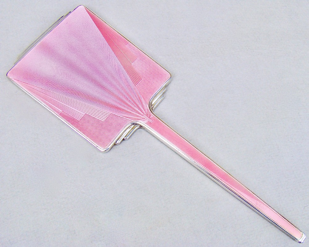 FABULOUS ART DECO SILVER AND GUILLOCHE ENAMEL HAND MIRROR BY HASSET & HARPER, BIRMINGHAM 1935
 View VII