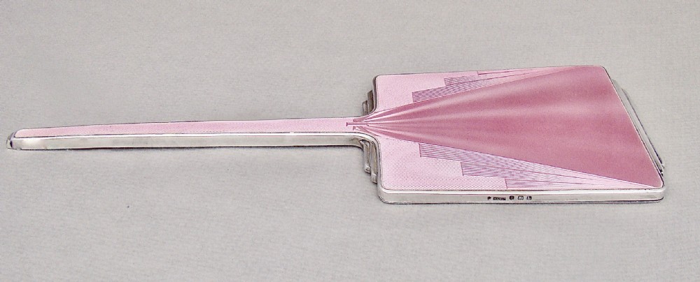 FABULOUS ART DECO SILVER AND GUILLOCHE ENAMEL HAND MIRROR BY HASSET & HARPER, BIRMINGHAM 1935
 View III