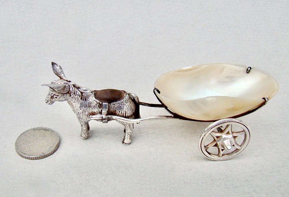 VERY RARE EDWARDIAN NOVELTY SILVER DONKEY & CART PIN CUSHION BY SYDNEY & CO, BIRMINGHAM 1909
 View III