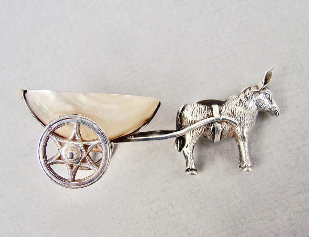 VERY RARE EDWARDIAN NOVELTY SILVER DONKEY & CART PIN CUSHION BY SYDNEY & CO, BIRMINGHAM 1909
 View V
