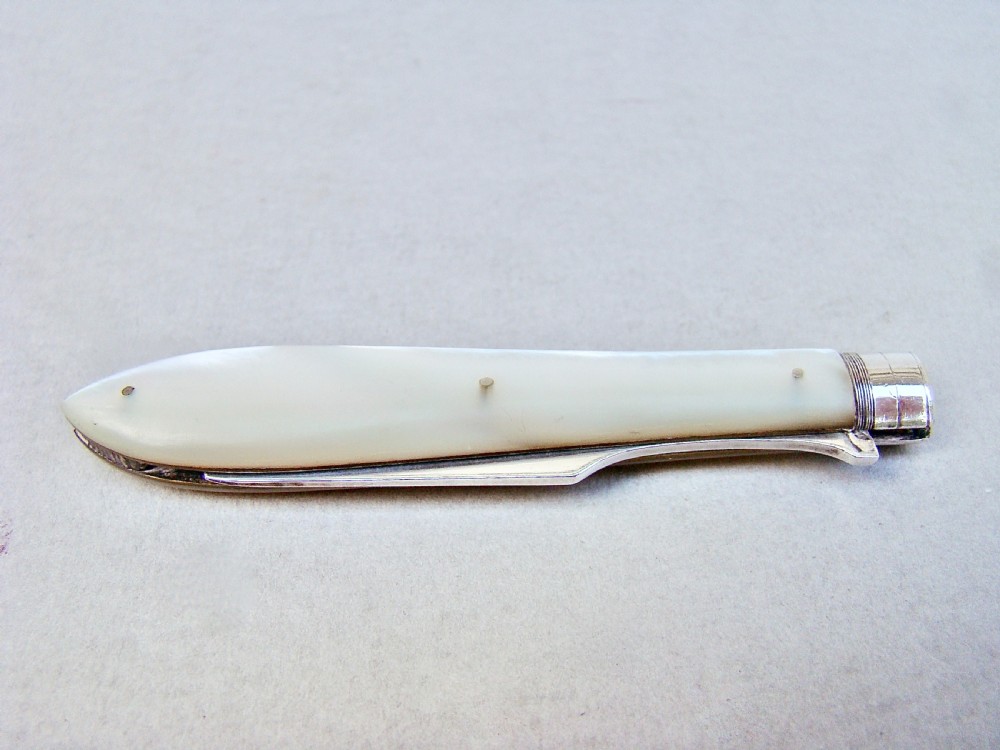 VICTORIAN SILVER AND MOTHER OF PEARL FRUIT FORK BY HILLIARD & THOMASON, BIRMINGHAM 1894 View IV