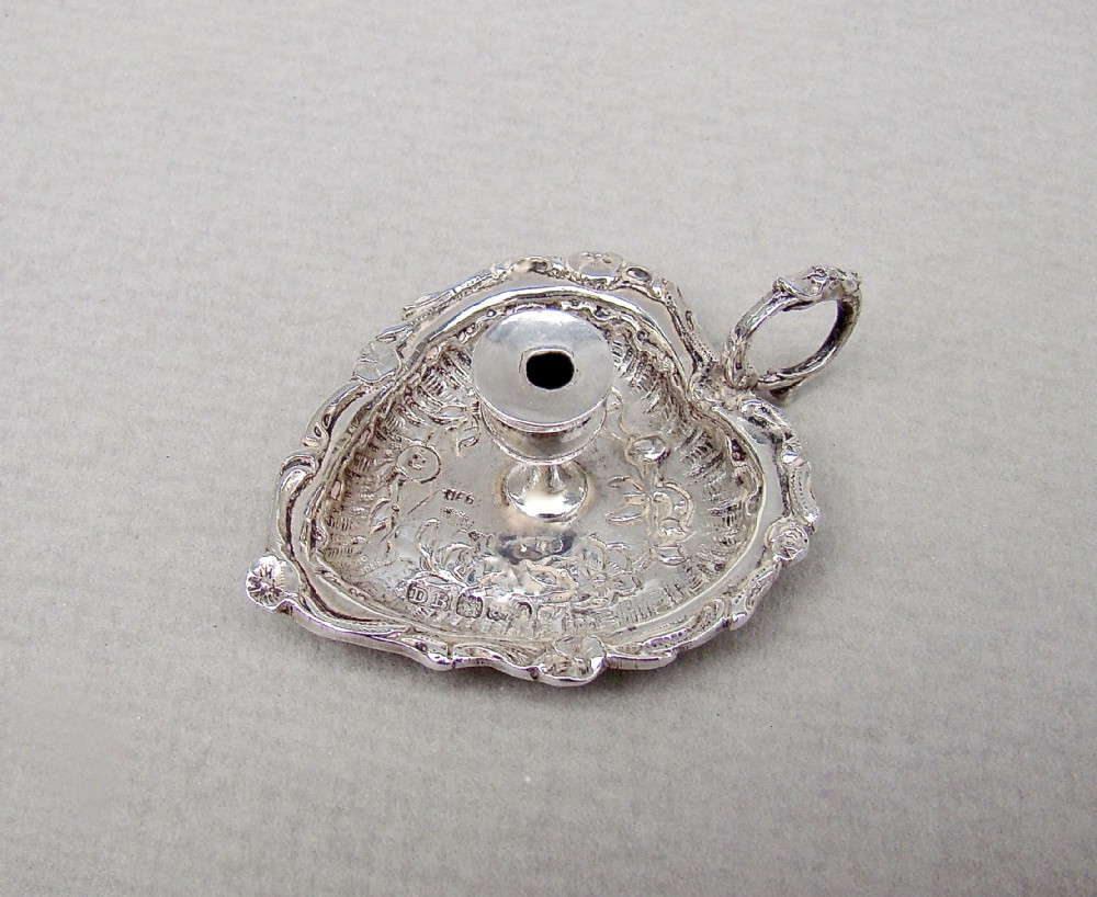 EXQUISITE MINIATURE CAST SILVER CHAMBER STICK, IMPORT MARKS FOR LONDON 1894