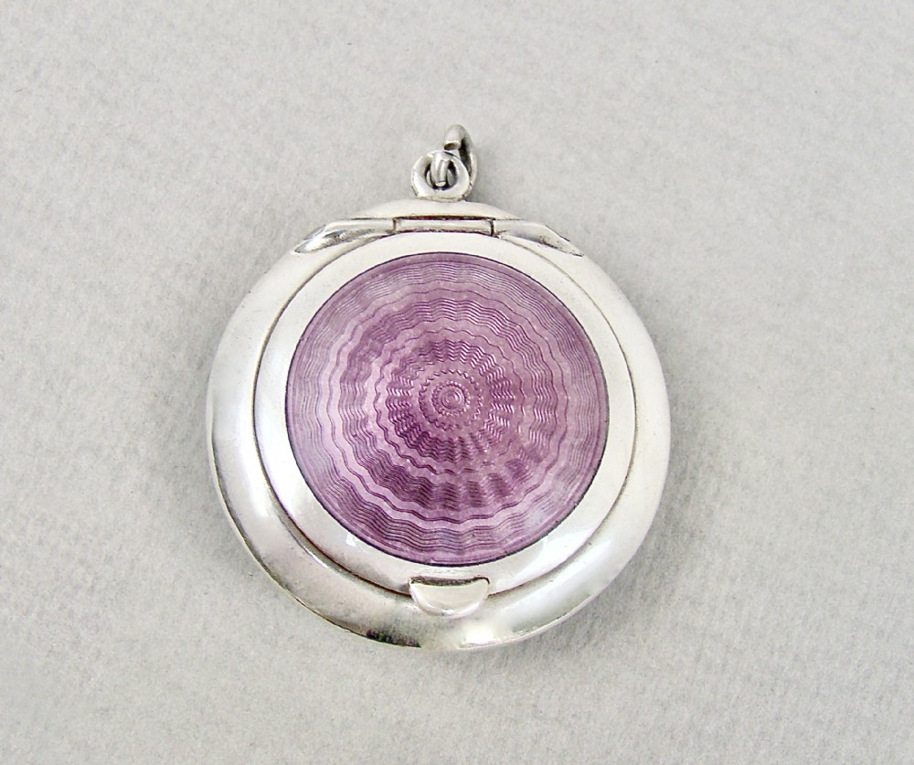 DELIGHFUL SILVER AND GUILLOCHE ENAMEL CHATELAINE COMPACT BY LEVI & SALAMAN, BIRMINGHAM 1917
