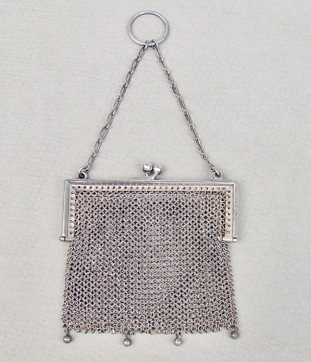 EXQUISITE EDWARDIAN SILVER CHAIN MAIL COCKTAIL COIN PURSE BY FREDERICKS LTD, CHESTER IMPORT MARKS FOR 1909