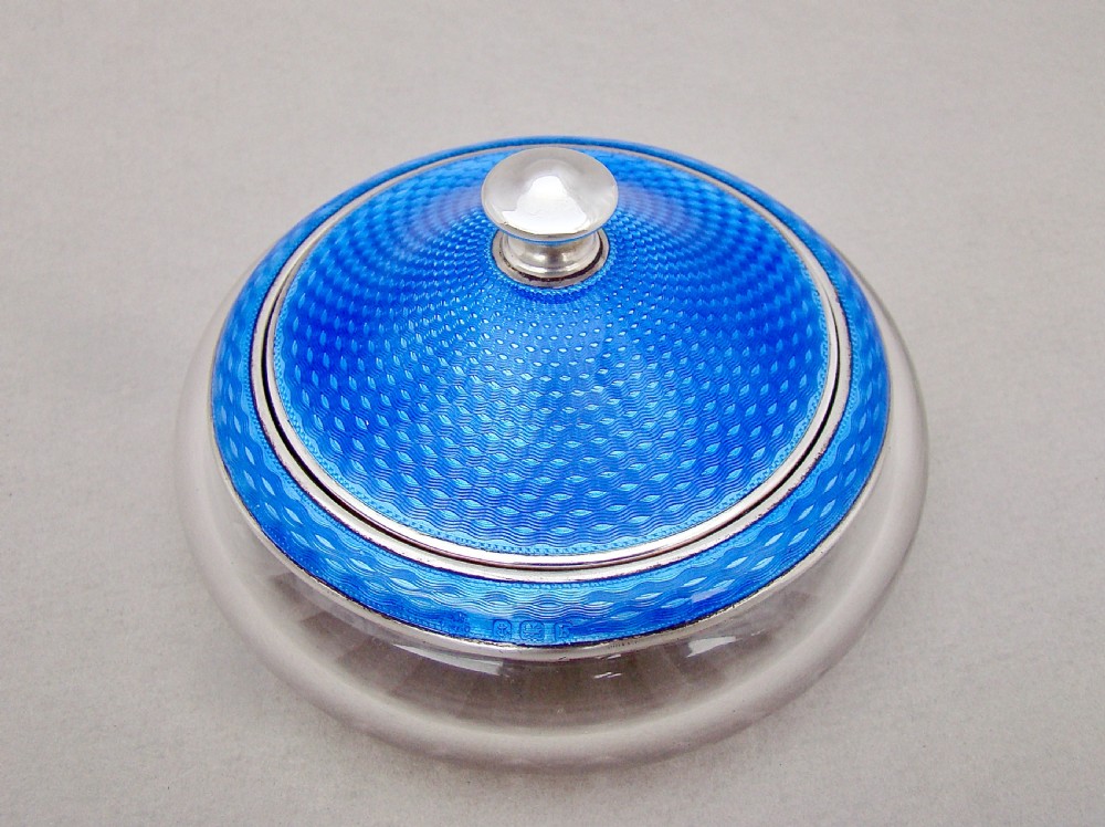 FABULOUS ART DECO SILVER & GUILLOCHE ENAMEL TOILETRY JAR BY WILLIAM NEALE & SON LTD BIRMINGHAM 1929 View II