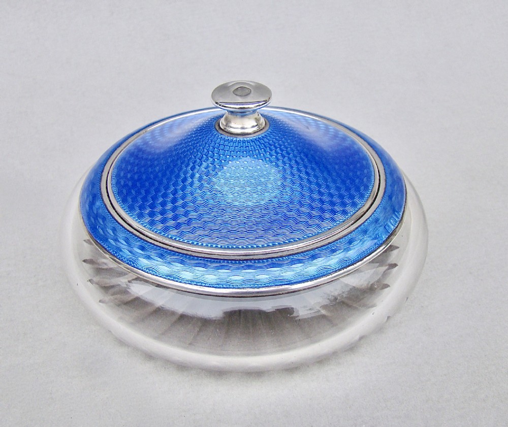 FABULOUS ART DECO SILVER & GUILLOCHE ENAMEL TOILETRY JAR BY WILLIAM NEALE & SON LTD BIRMINGHAM 1929