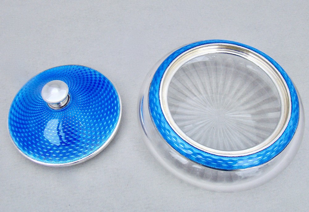 FABULOUS ART DECO SILVER & GUILLOCHE ENAMEL TOILETRY JAR BY WILLIAM NEALE & SON LTD BIRMINGHAM 1929 View VI