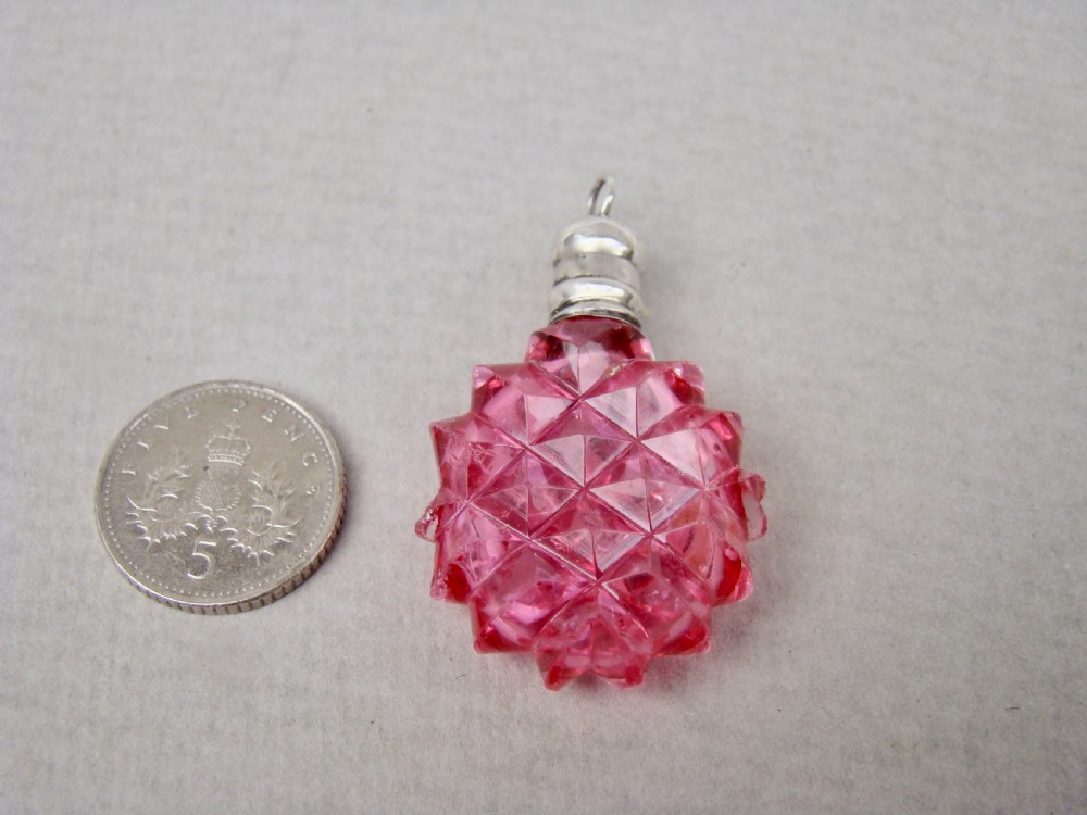 RARE MINIATURE SILVER & CUT GLASS CHATELAINE SCENT BOTTLE, CIRCA 1860 View II