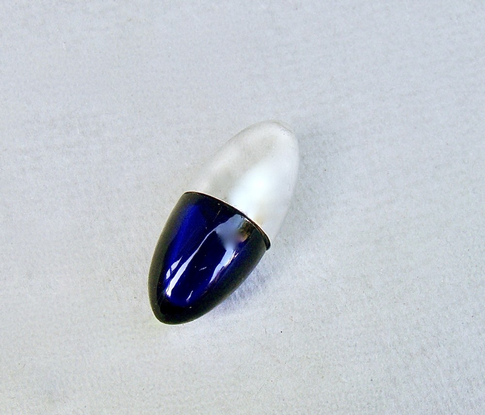 EXQUISITE VICTORIAN SILVER AND BRISTOL BLUE GLASS BULLET-SHAPED SCENT BOTTLE, CIRCA 1890