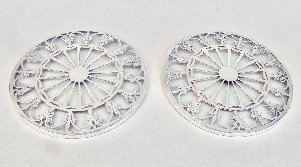 RARE PAIR OF ART DECO SILVER MOUNTED GLASS TEAPOT STANDS, BIRMINGHAM & CHESTER 1933 View II