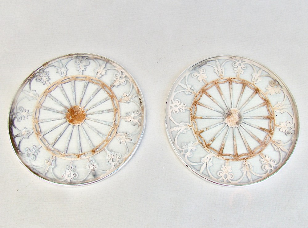 RARE PAIR OF ART DECO SILVER MOUNTED GLASS TEAPOT STANDS, BIRMINGHAM & CHESTER 1933 View IV
