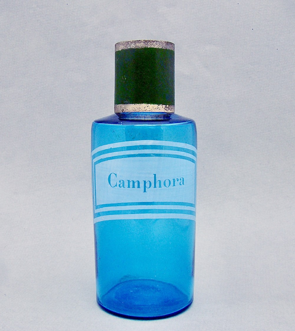 RARE 19TH CENTURY FRENCH ETCHED TURQUOISE GLASS APOTHECARY JAR, CIRCA 1890
