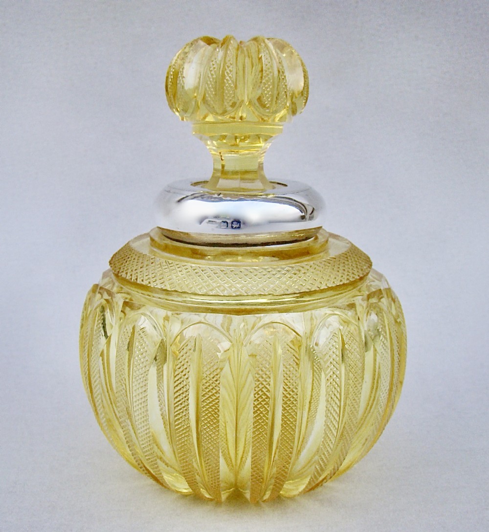 FABULOUS VICTORIAN SILVER MOUNTED SLICED-CUT CITRINE GLASS SCENT BOTTLE, BIRMINGHAM 1897