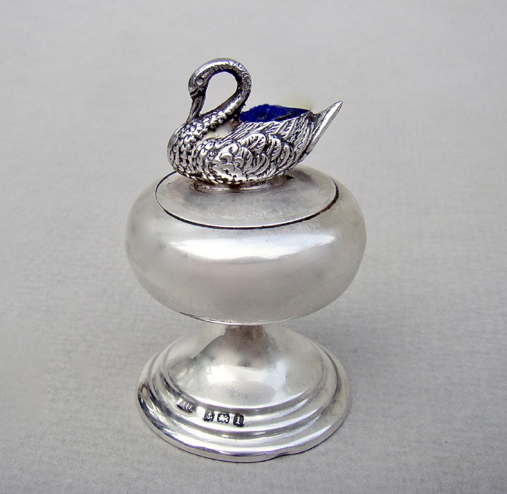 RARE GEORGE V SILVER PILL BOX/ PIN CUSHION BY ADIE & LOVEKIN, BIRMINGHAM 1910
