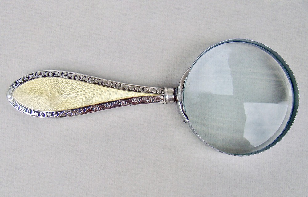 ART DECO SILVER & GUILLOCHE ENAMEL MAGNIFYING GLASS BY HENRY MATTHEWS, BIRMINGHAM 1923 View V