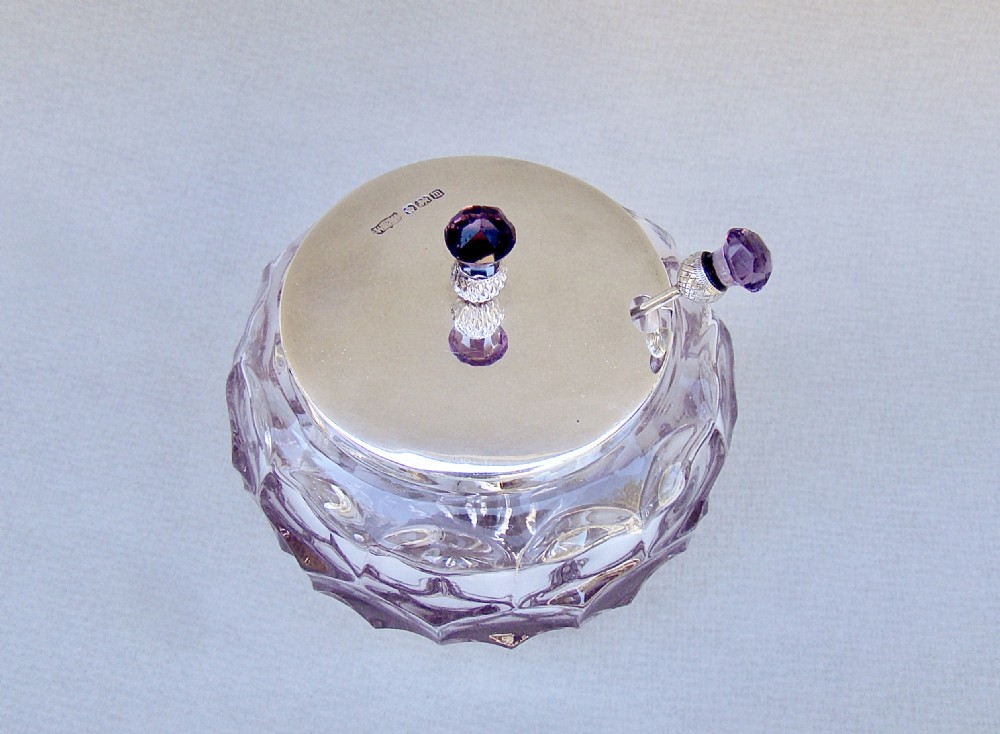 FABULOUS ART DECO SILVER & AMETHYST GLASS PRESERVE JAR BY WILSON & GILL, SHEFFIELD 1929 View III