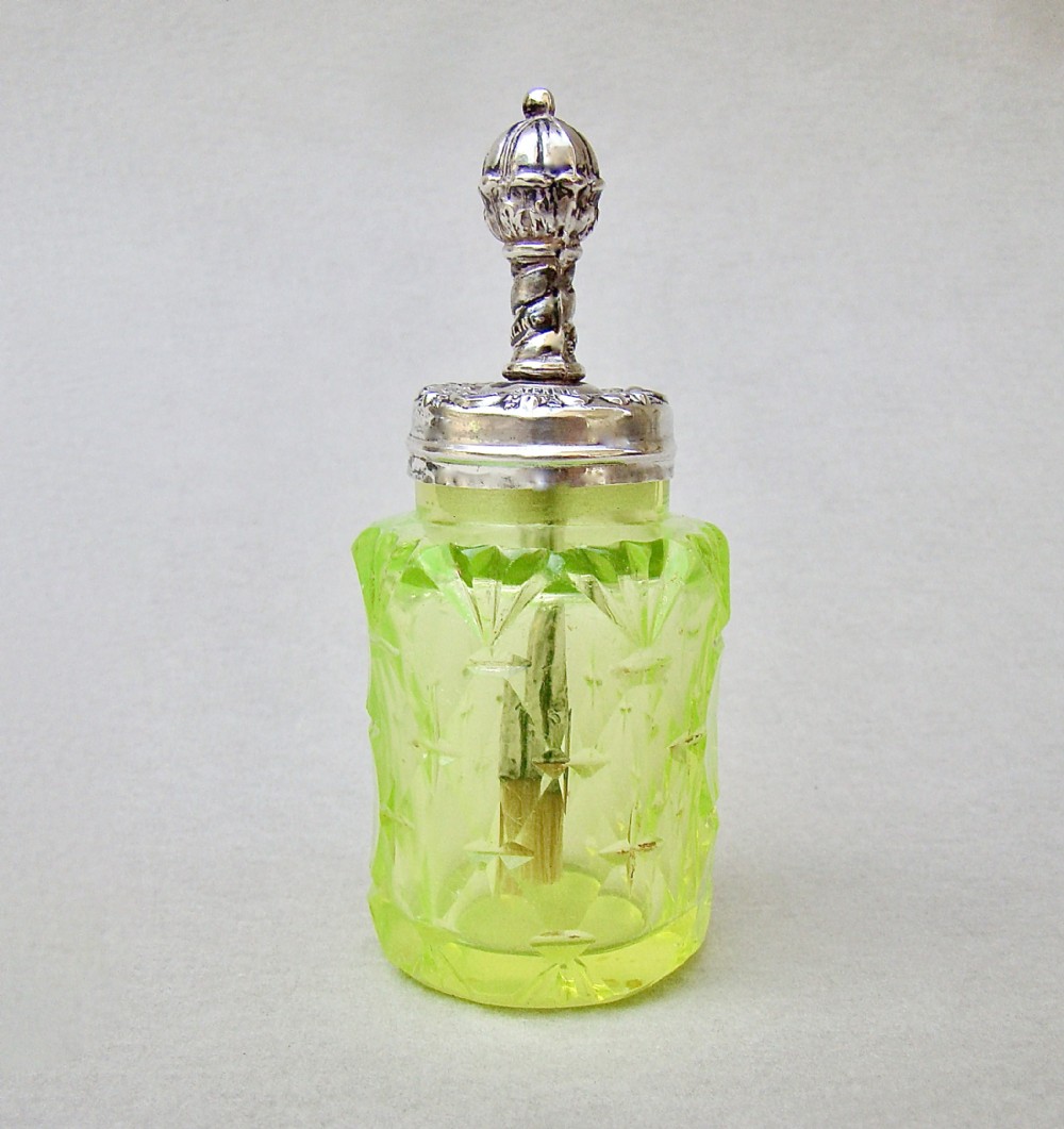 UNUSUAL VICTORIAN STERLING SILVER MOUNTED CUT GLASS GLUE POT, CIRCA 1890