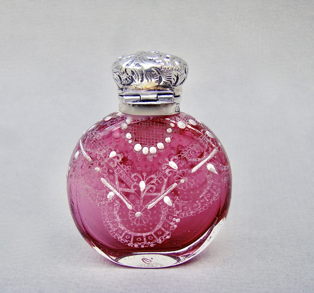 VICTORIAN SILVER MOUNTED MOSER GLASS SCENT BOTTLE BY THE MOUSLEY BROTHERS, BIRMINGHAM 1896 View VIII