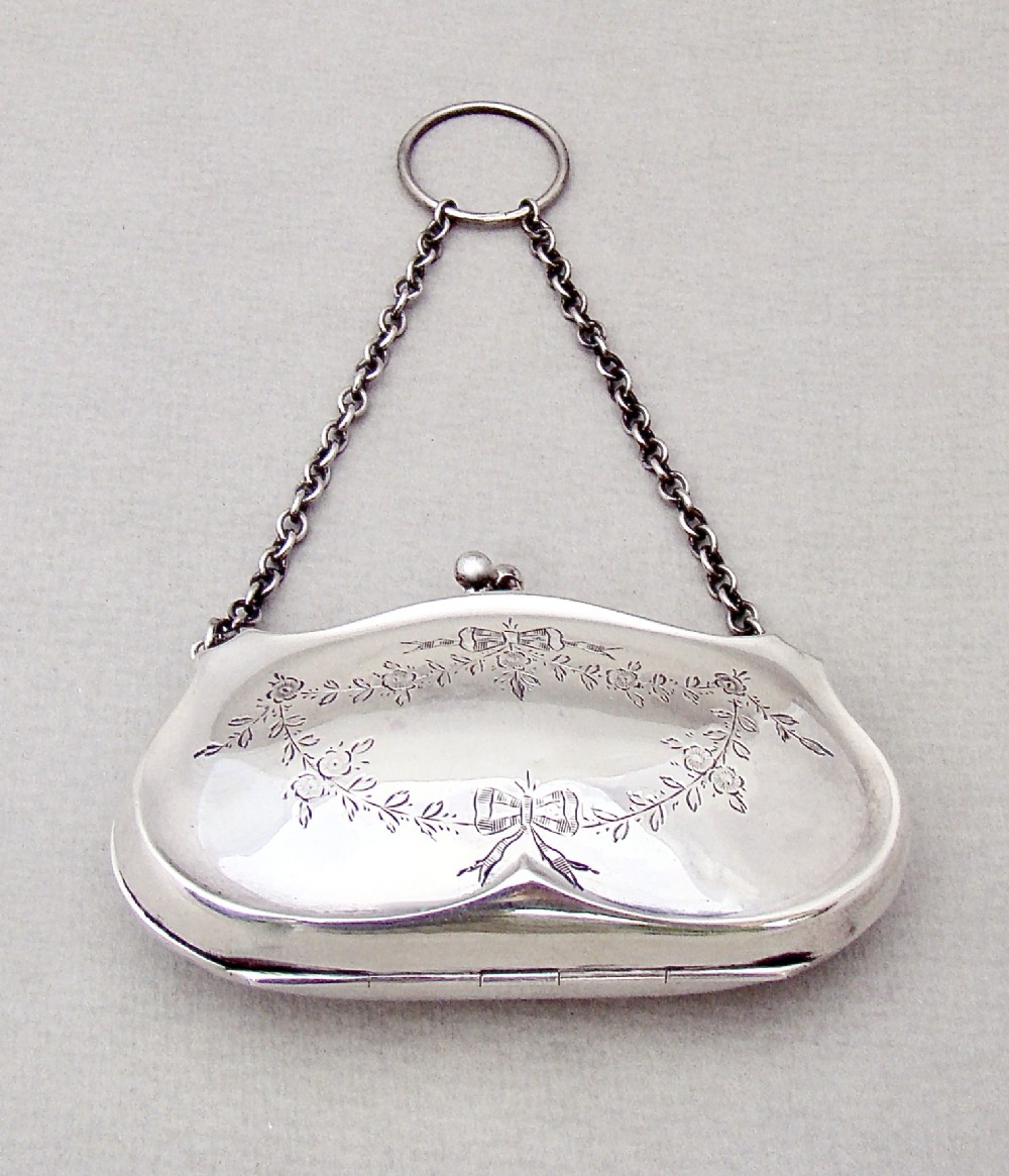 DELIGHTFUL GEORGE V SILVER COCKTAIL PURSE BY GEORGE EDWIN WALTON, BIRMINGHAM 1918