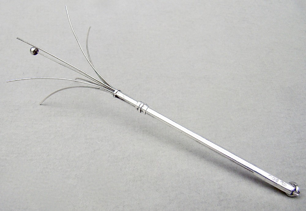 ART DECO STERLING SILVER COCKTAIL SWIZZLE STICK BY DEAKIN & FRANCIS, BIRMINGHAM 1933