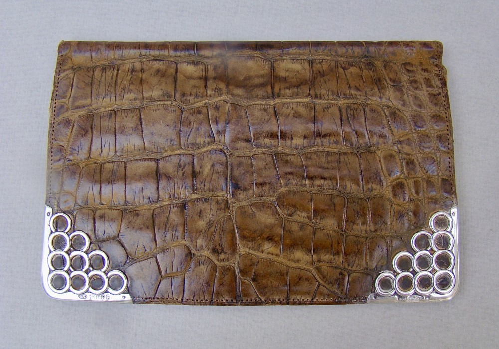 ART NOUVEAU SILVER MOUNTED CROCODILE CARD CASE & WALLET BY JULIAN COPPO & CO, LONDON 1901