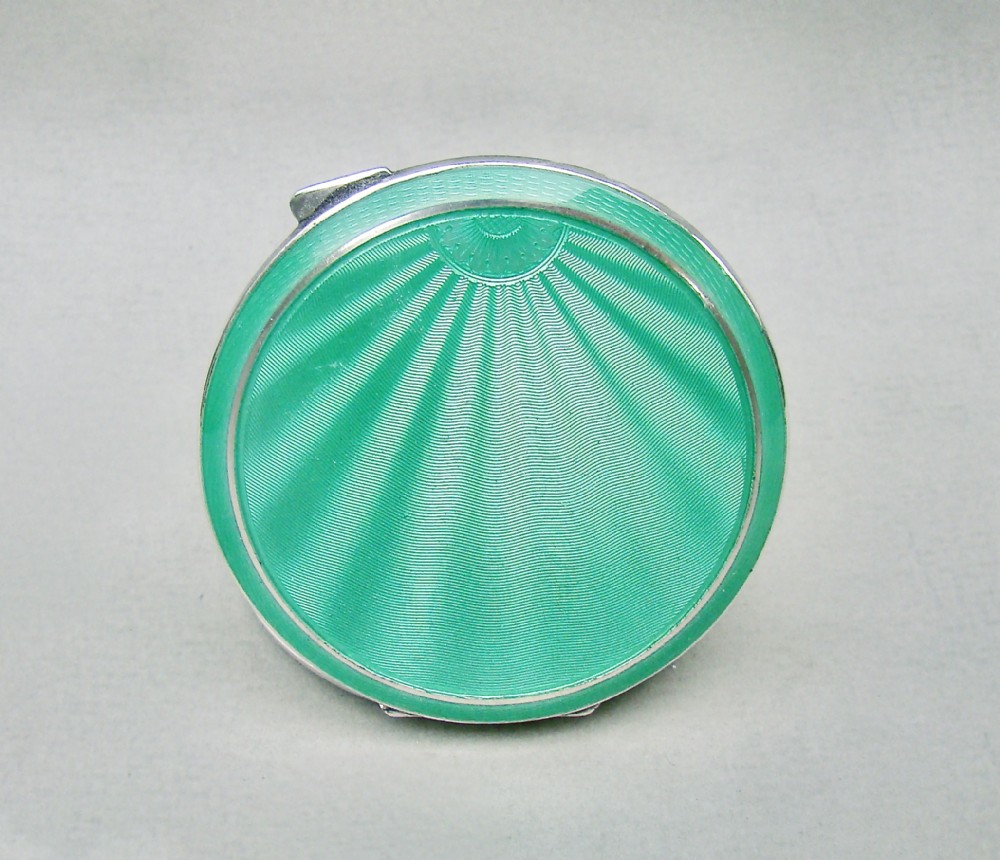 FABULOUS GEORGE VI SILVER & GUILLOCHE ENAMEL COMPACT BY TURNER & SIMPSON, BIRMINGHAM 1946
