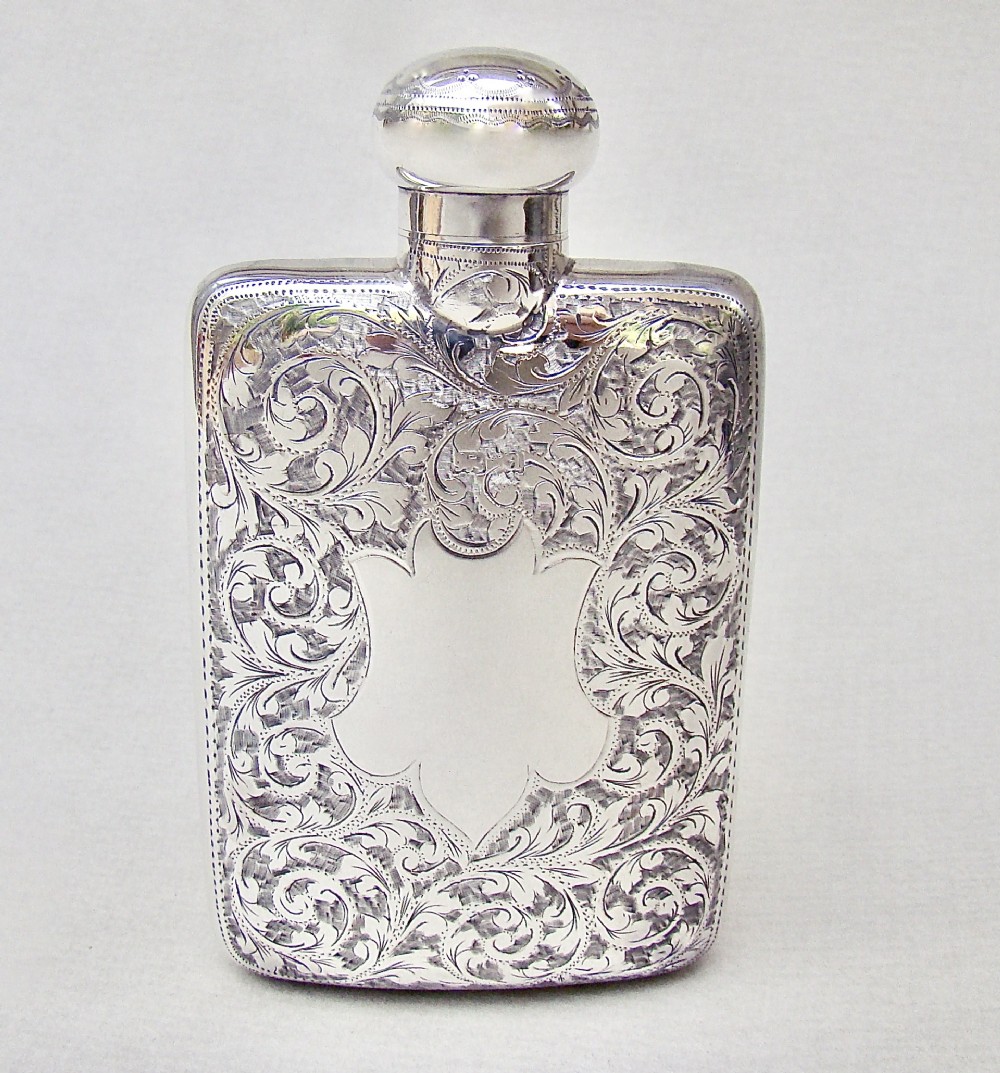 SUPERB VICTORIAN SILVER HIP FLASK BY HILLIARD & THOMASON, BIRMINGHAM 1900