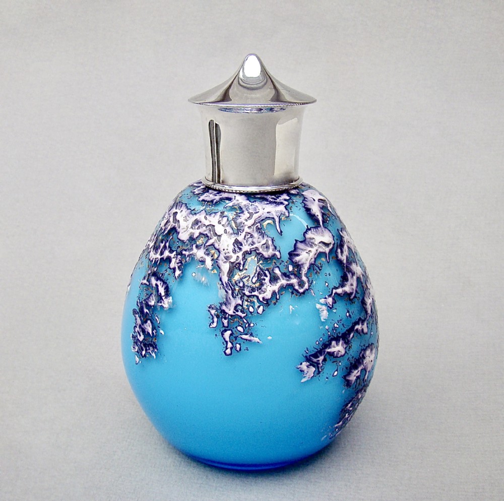 UNUSUAL GEORGE V SILVER & OPALINE TEXTURED GLASS SCENT BOTTLE BY SAMUEL JACOBS, LONDON 1910