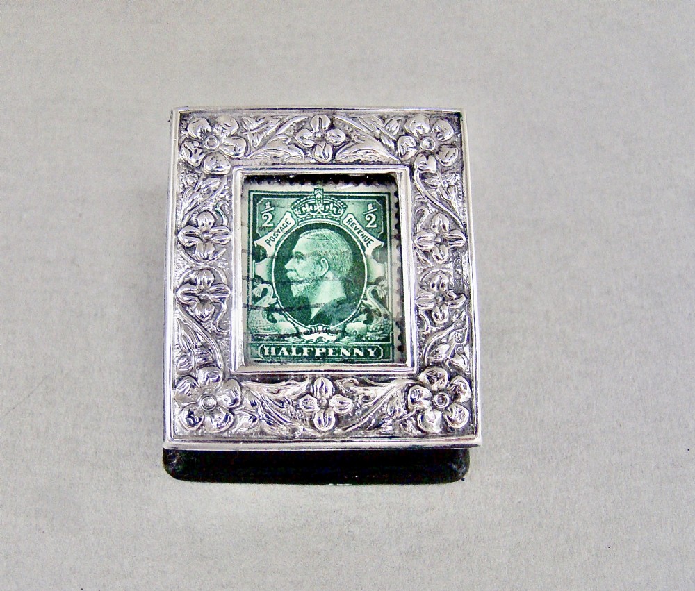 EXQUISITE EDWARDIAN SILVER SINGLE STAMP BOX BY SAUNDERS & SHEPHERD, BIRMINGHAM 1903