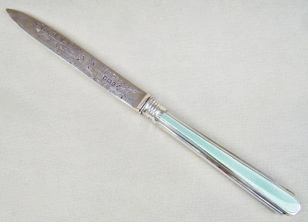 STUNNING SILVER AND GUILLOCHE ENAMEL LETTER OPENER BY MARTIN HALL & CO, SHEFFIELD 1900
