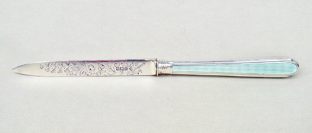 STUNNING SILVER AND GUILLOCHE ENAMEL LETTER OPENER BY MARTIN HALL & CO, SHEFFIELD 1900
 View II