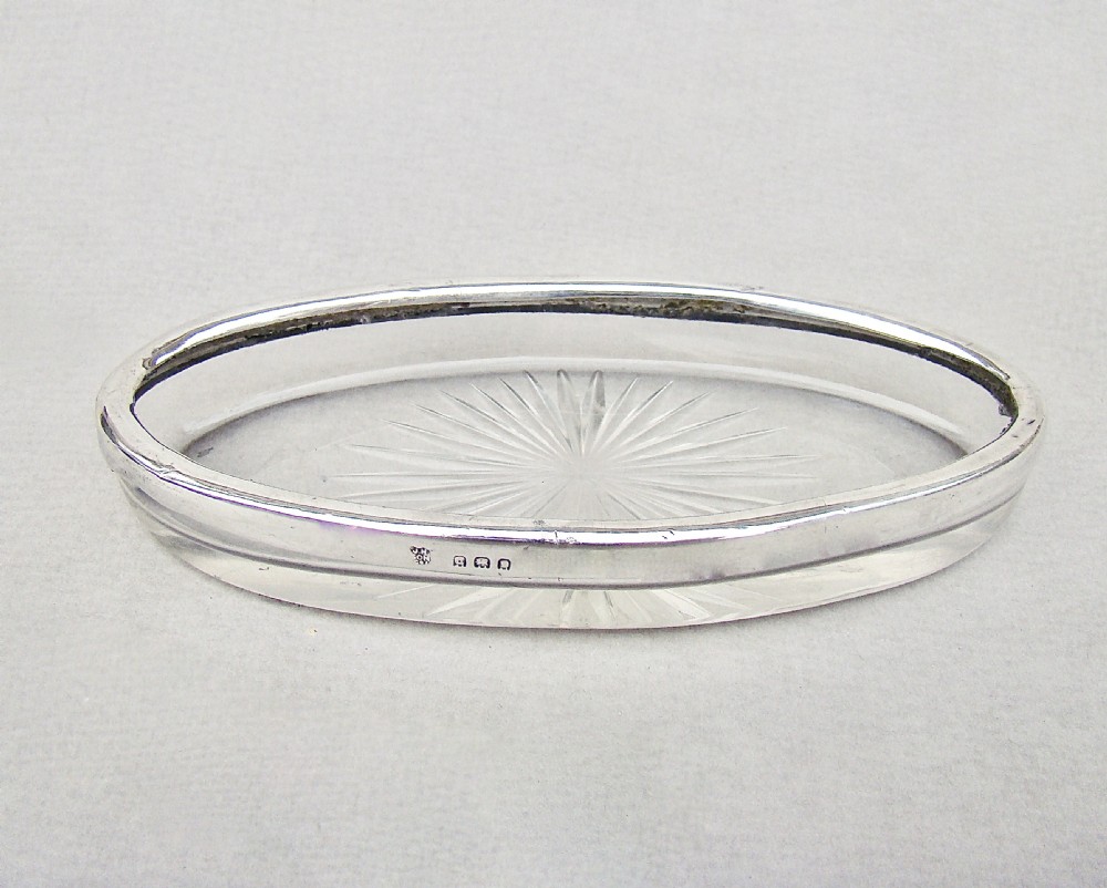 ART DECO STERLING SILVER & HOBNAIL GLASS DESK TIDY, LONDON 1929

