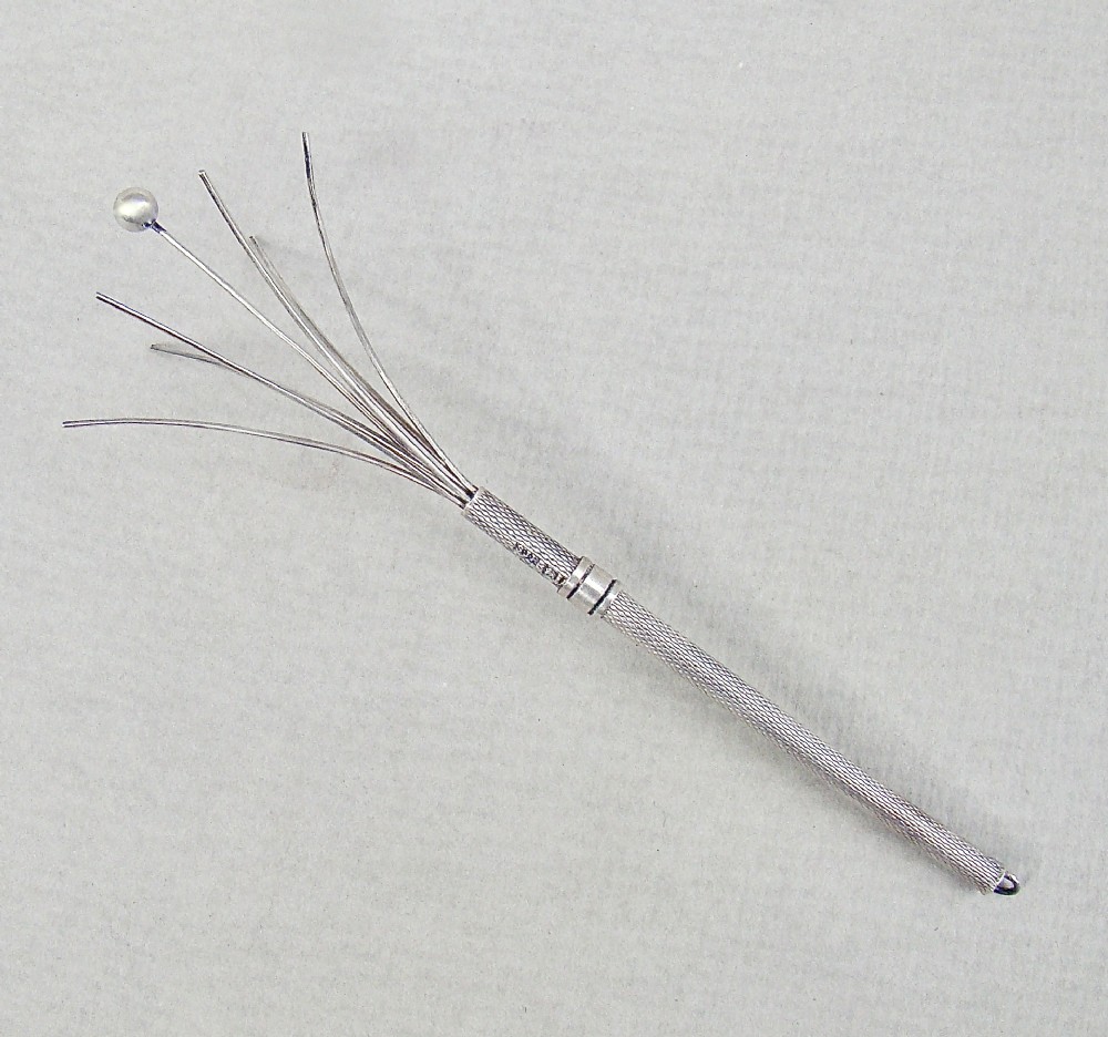MID-CENTURY STERLING SILVER COCKTAIL SWIZZLE STICK BY ROSE & SON, LONDON 1954