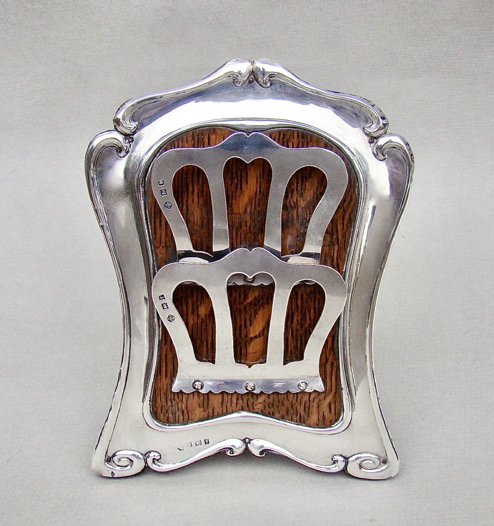 RARE ART NOUVEAU SOLID SILVER LETTER RACK FRAME BY WILLIAM HUTTON & SONS, BIRMINGHAM 1905
