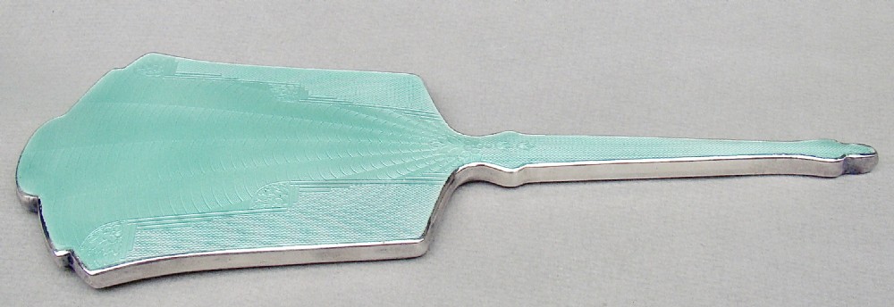 ART DECO SILVER PLATED GUILLOCHE ENAMEL HAND MIRROR, CIRCA 1930 View IV